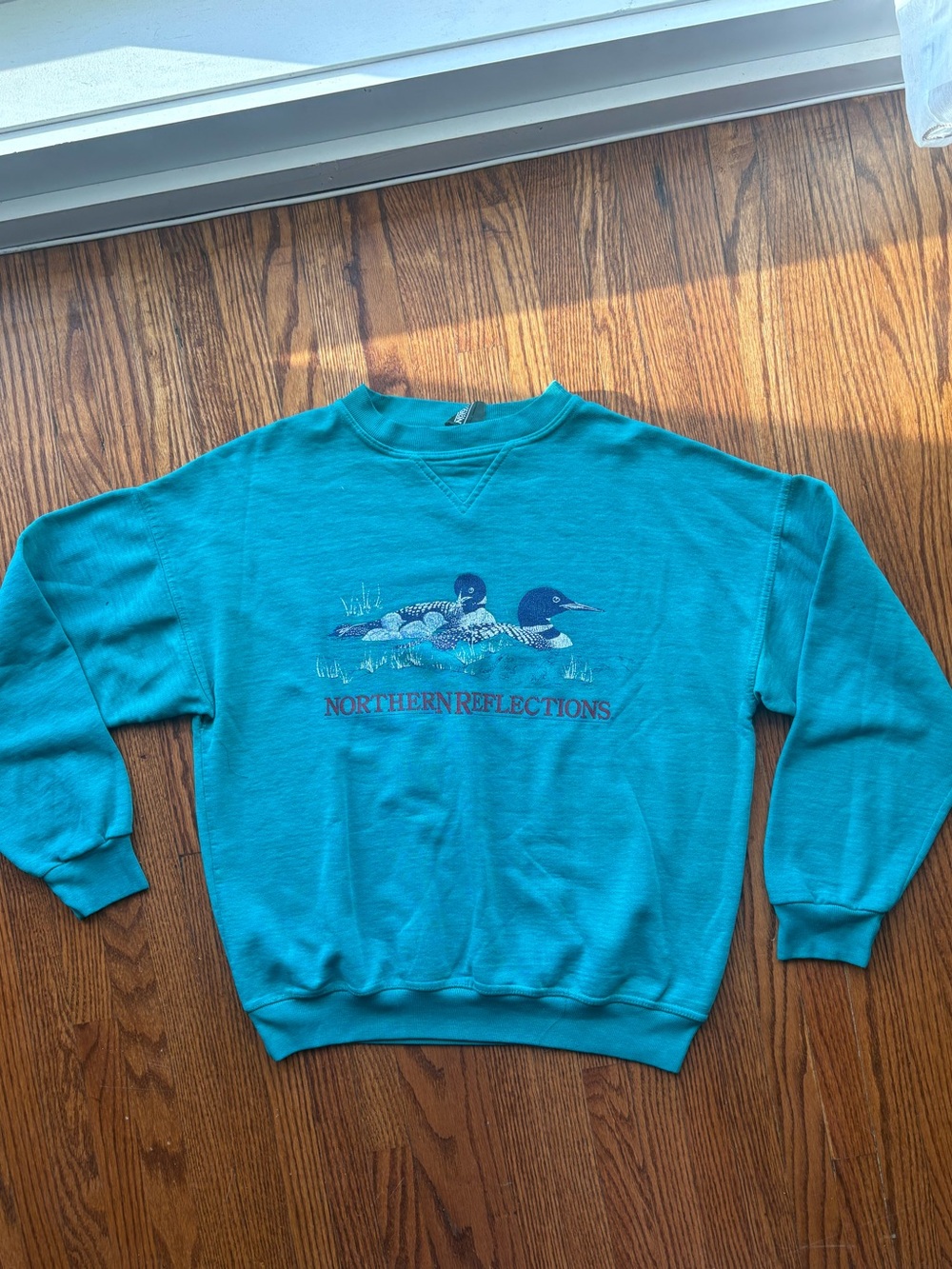 Northern Reflections Teal Green Crewneck Sweatshirt with Loon Graphic